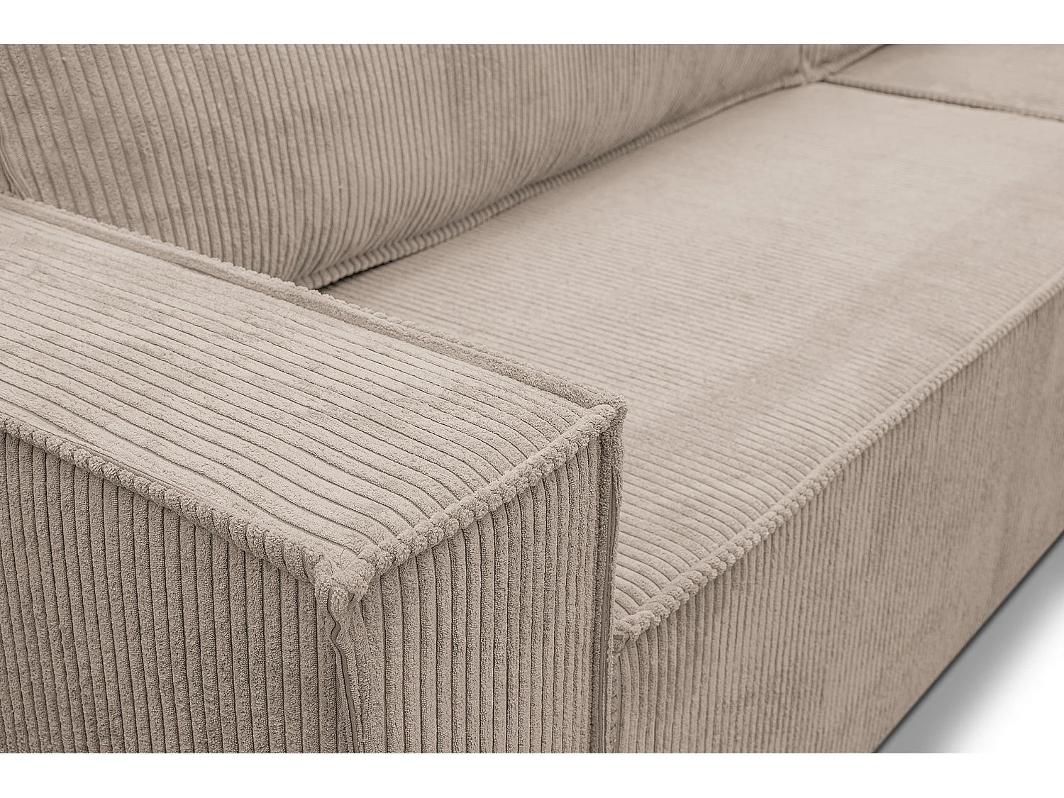 Canapé d'angle Hugo XL avec fonction couchage et coffre de rangement, couleur : beige, tissu cordé, ottomane à gauche ou à droite