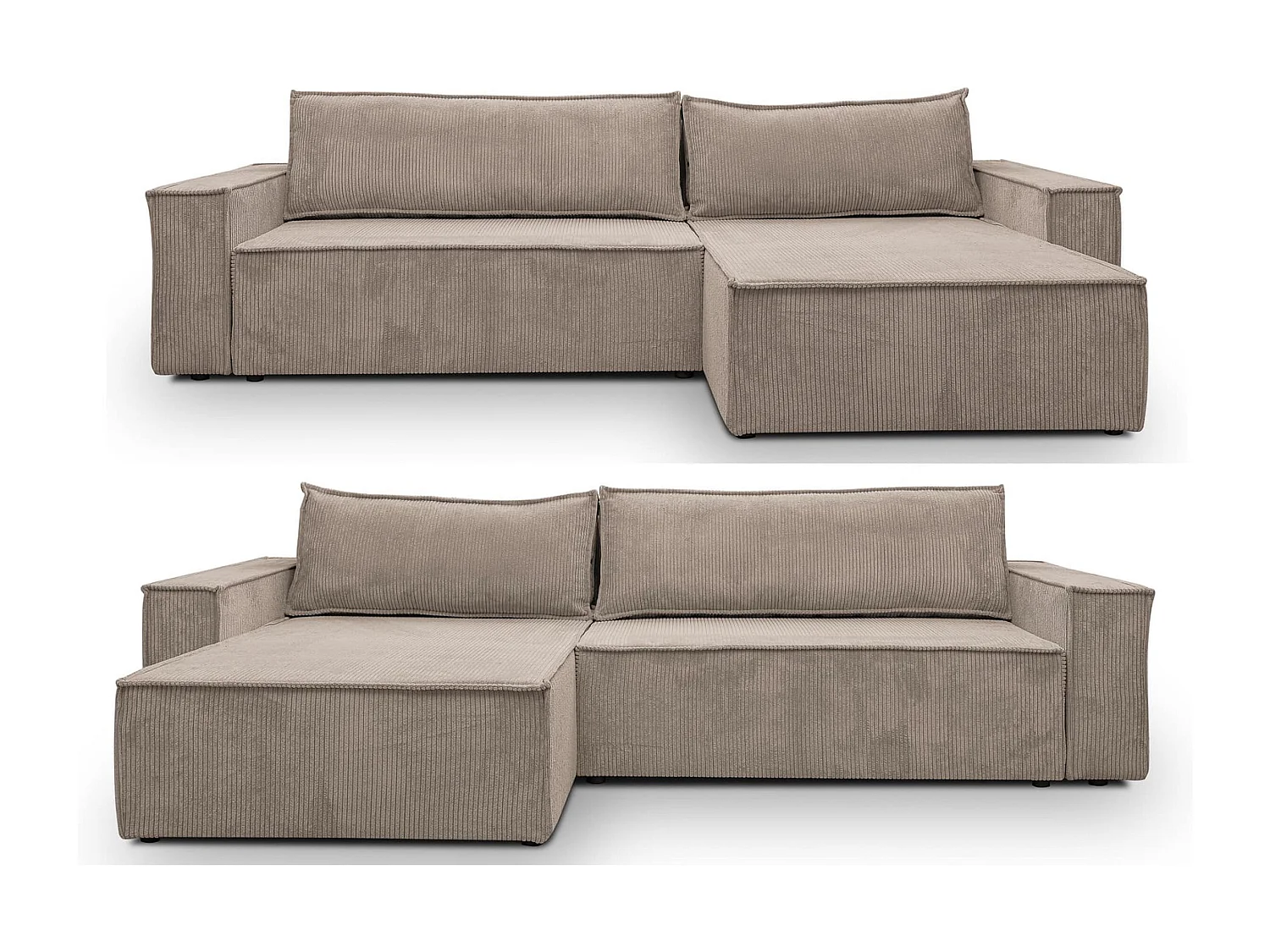 Canapé d'angle Hugo XL avec fonction couchage et coffre de rangement, couleur : beige, tissu cordé, ottomane à gauche ou à droite