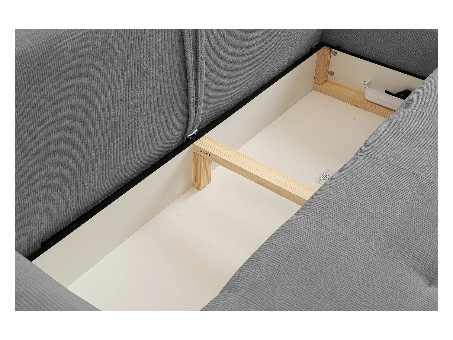 Canapé d'angle Lucky avec fonction couchage et coffre de rangement, couleur : gris foncé, tissu structuré, pouf à gauche ou à droite