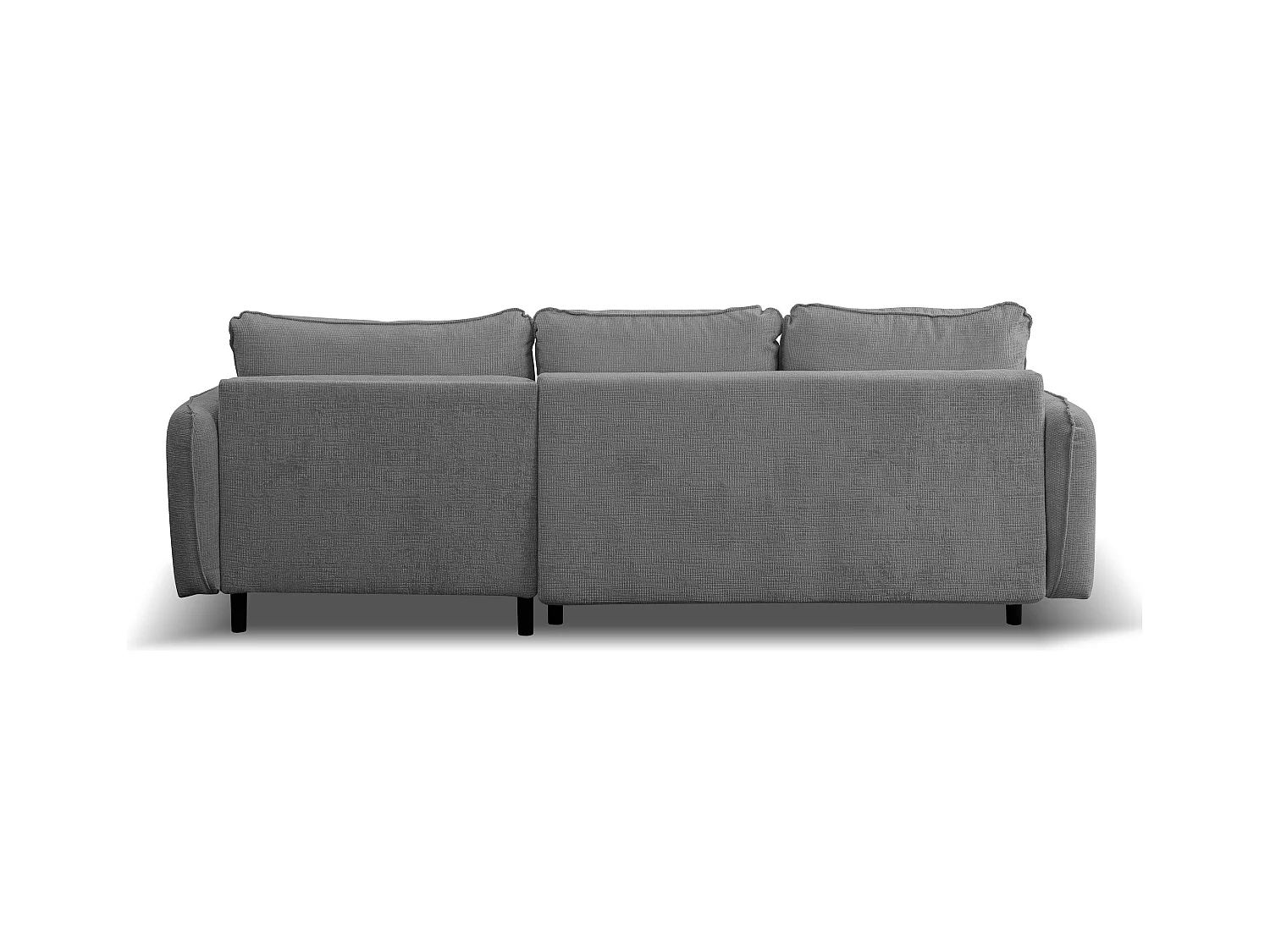 Canapé d'angle Lucky avec fonction couchage et coffre de rangement, couleur : gris foncé, tissu structuré, pouf à gauche ou à droite