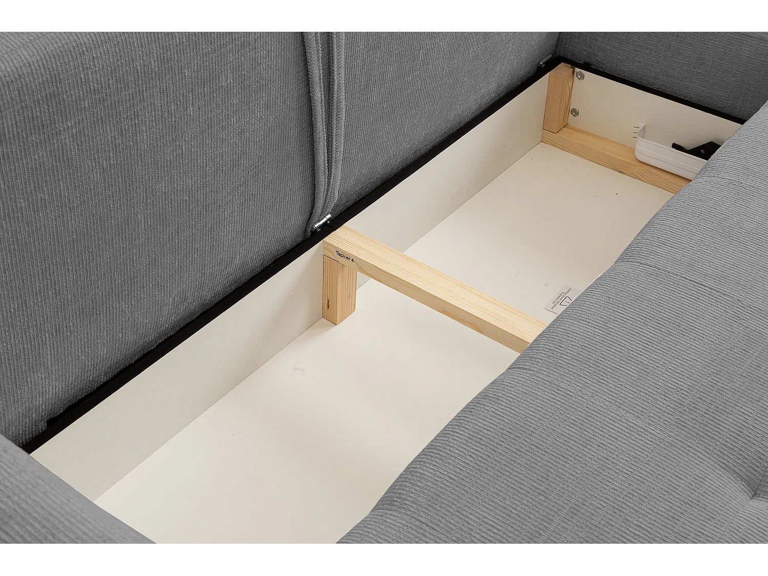 Canapé d'angle Lucky avec fonction couchage et coffre de rangement, couleur : gris foncé, tissu structuré, pouf à gauche ou à droite