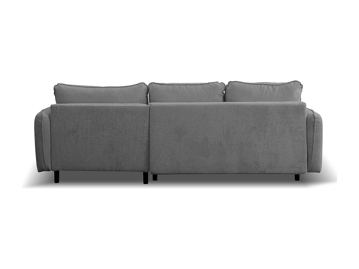 Canapé d'angle Lucky avec fonction couchage et coffre de rangement, couleur : gris foncé, tissu structuré, pouf à gauche ou à droite