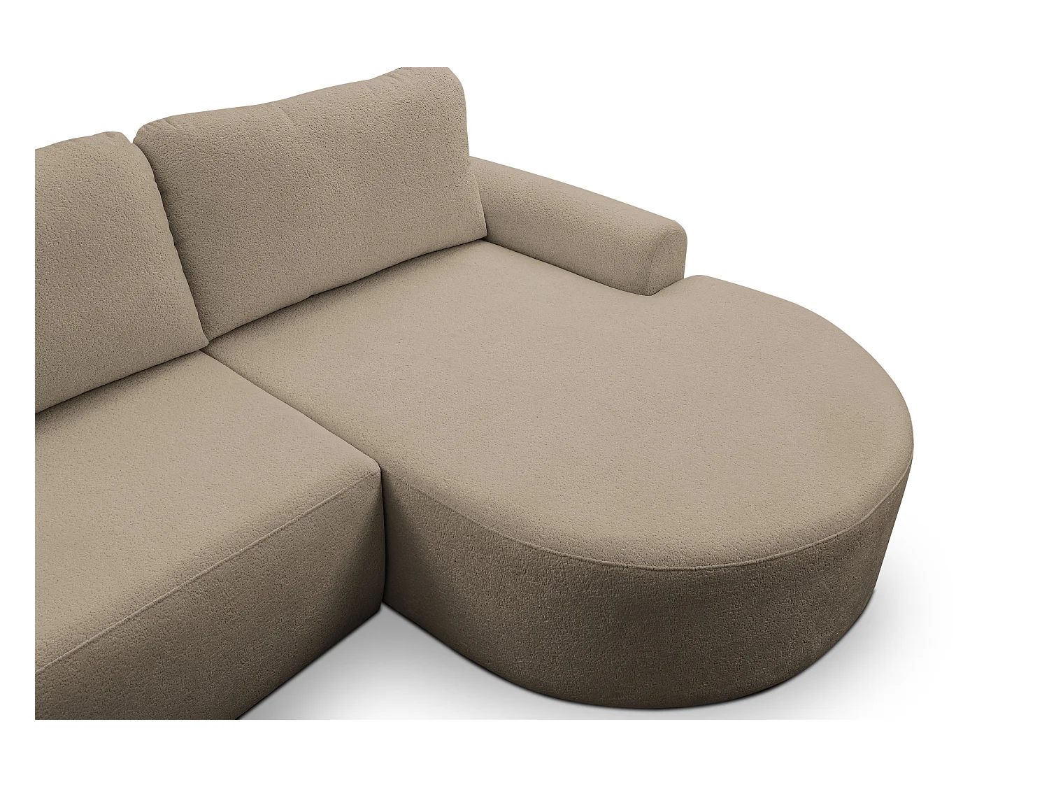 Canapé d'angle Dream avec fonction couchage et coffre de rangement, couleur : marron, tissu bouclé, pouf à droite