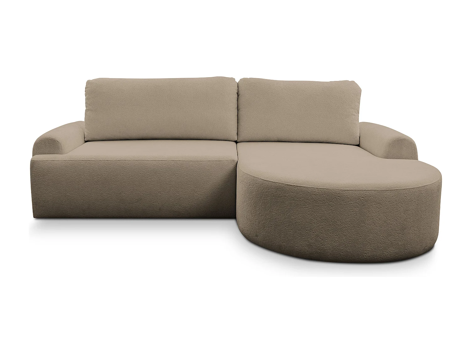 Canapé d'angle Dream avec fonction couchage et coffre de rangement, couleur : marron, tissu bouclé, pouf à droite