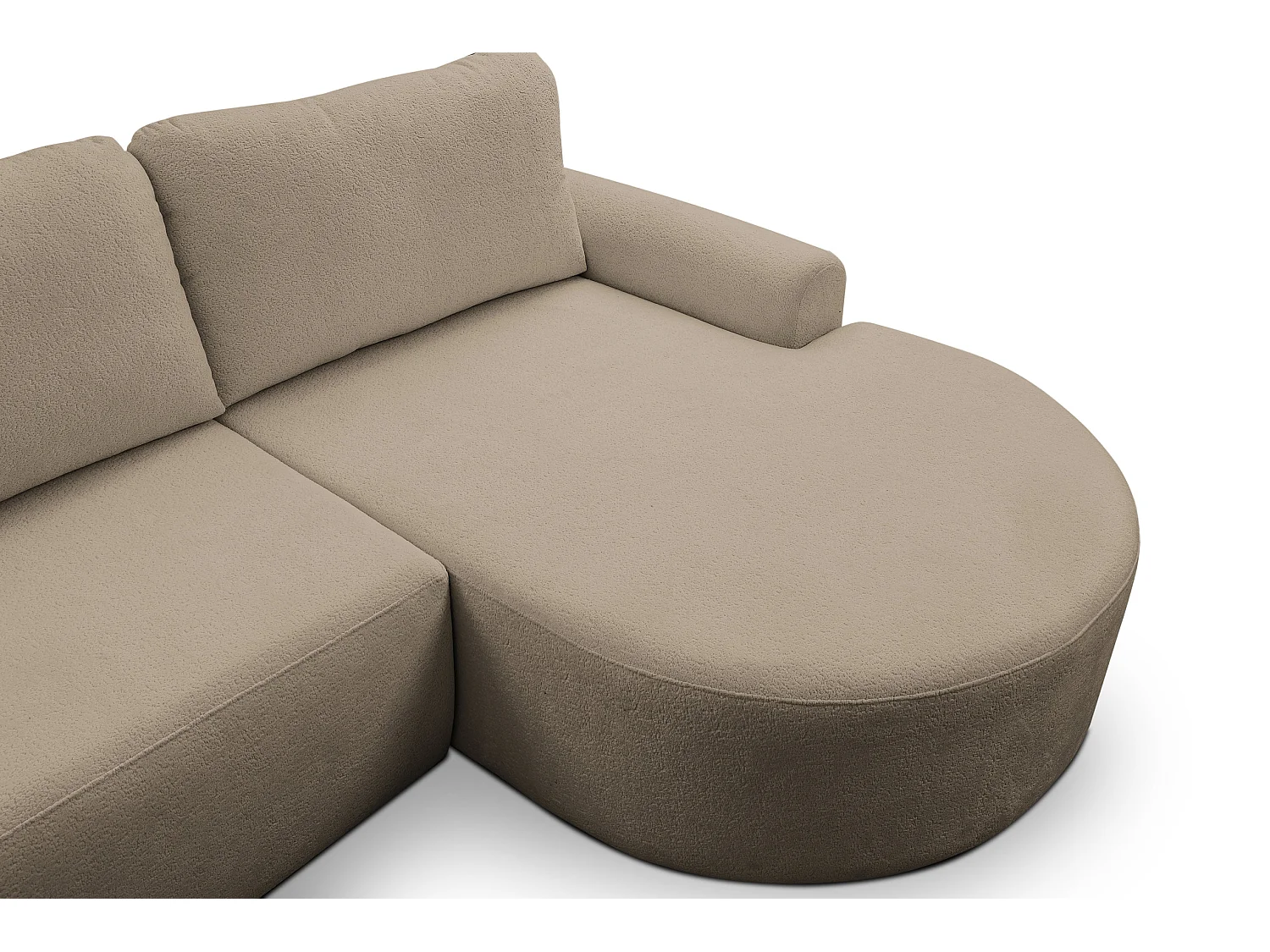 Canapé d'angle Dream avec fonction couchage et coffre de rangement, couleur : marron, tissu bouclé, pouf à droite