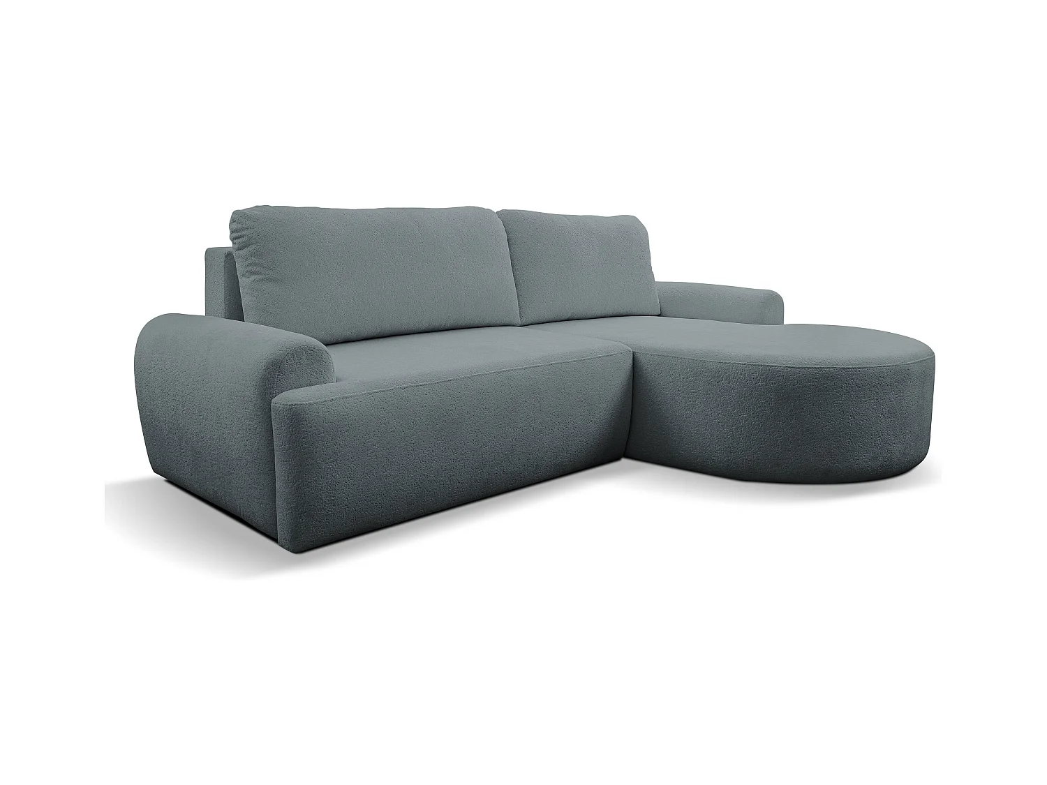 Canapé d'angle Dream avec fonction couchage et coffre de rangement, couleur : gris, tissu bouclé, ottomane à droite