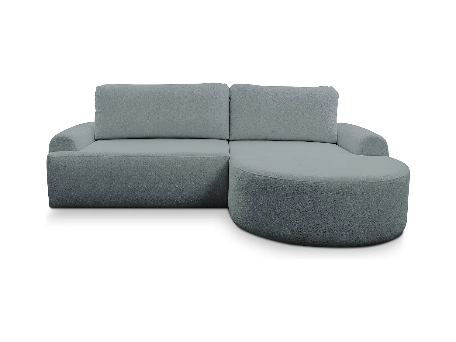 Canapé d'angle Dream avec fonction couchage et coffre de rangement, couleur : gris, tissu bouclé, ottomane à droite