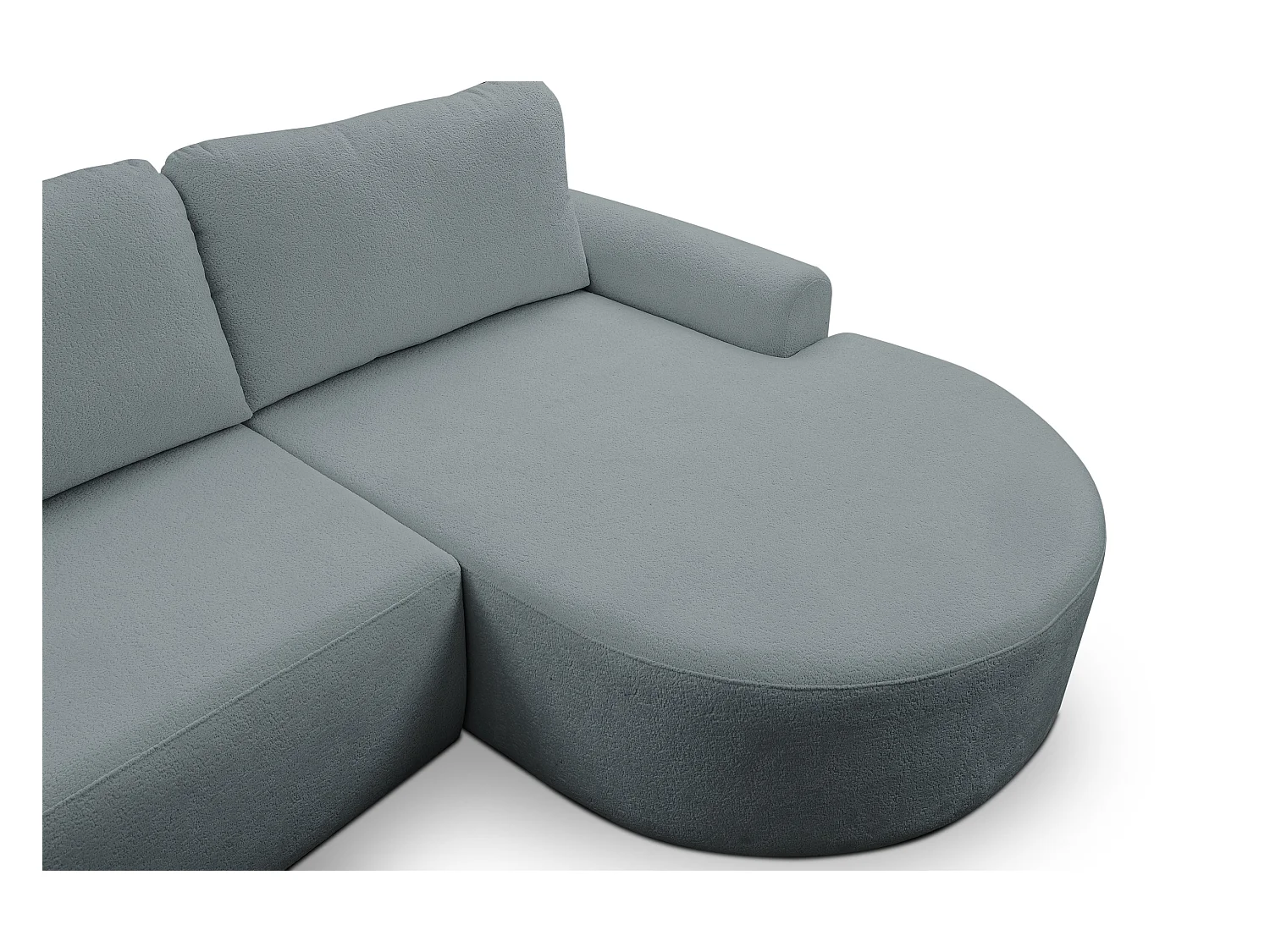 Canapé d'angle Dream avec fonction couchage et coffre de rangement, couleur : gris, tissu bouclé, ottomane à droite