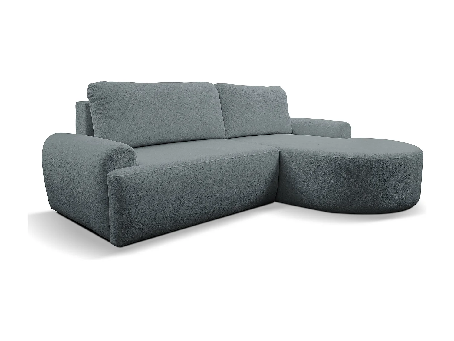 Canapé d'angle Dream avec fonction couchage et coffre de rangement, couleur : gris, tissu bouclé, ottomane à droite