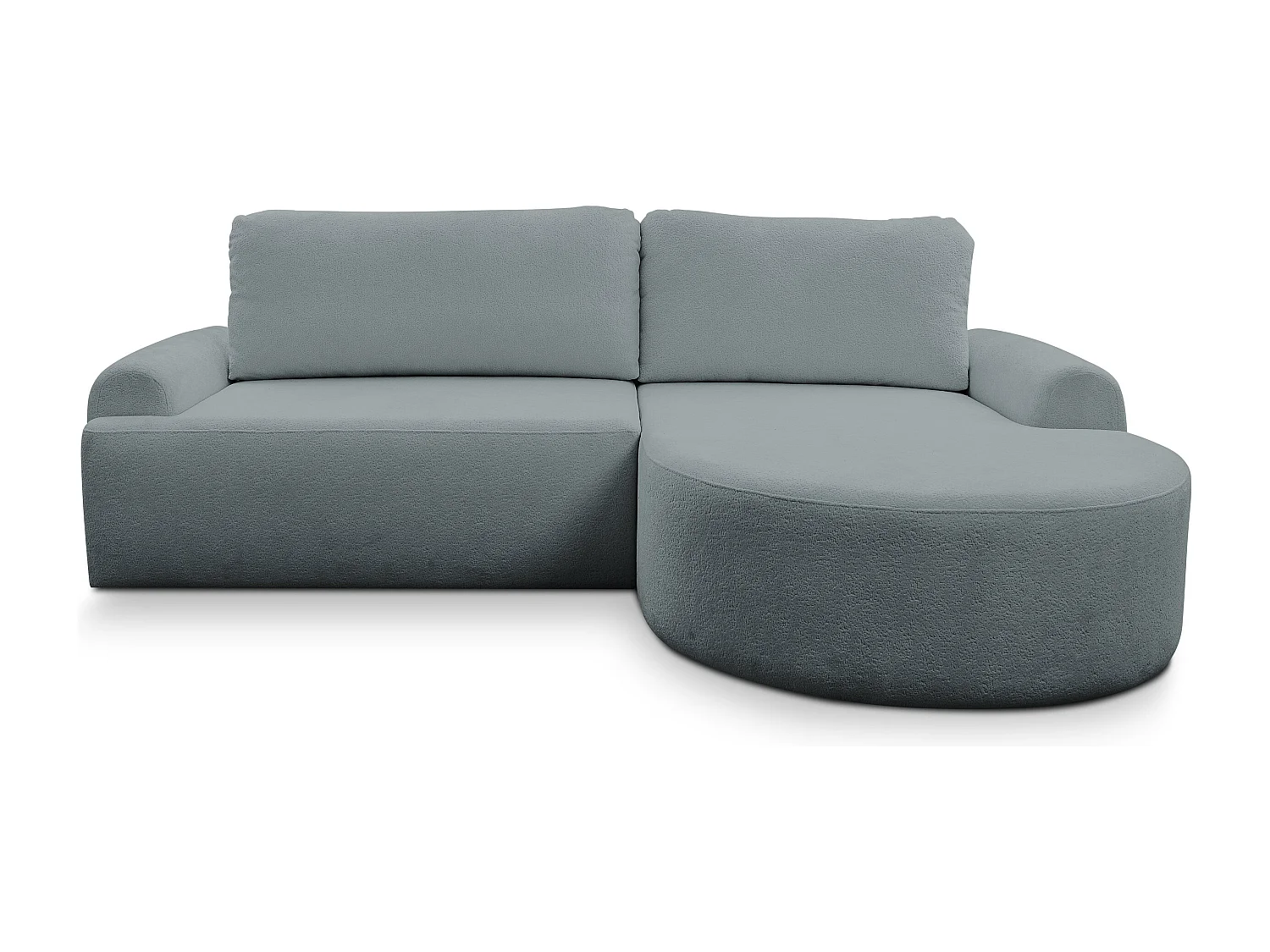 Canapé d'angle Dream avec fonction couchage et coffre de rangement, couleur : gris, tissu bouclé, ottomane à droite