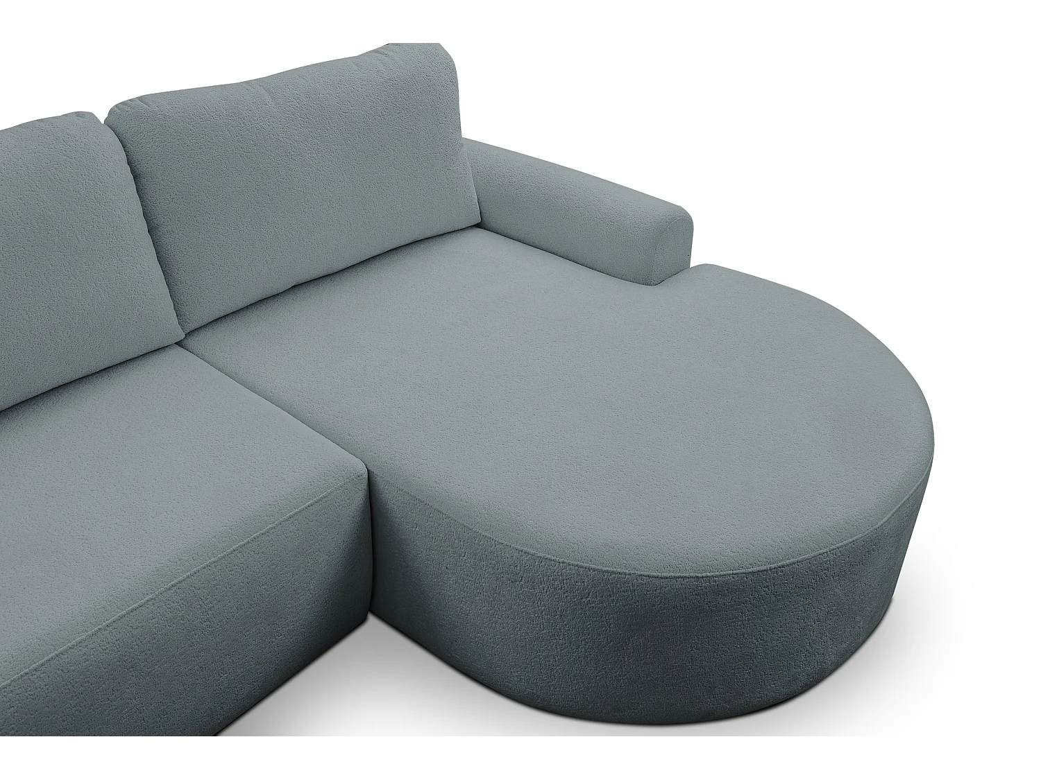 Canapé d'angle Dream avec fonction couchage et coffre de rangement, couleur : gris, tissu bouclé, ottomane à droite