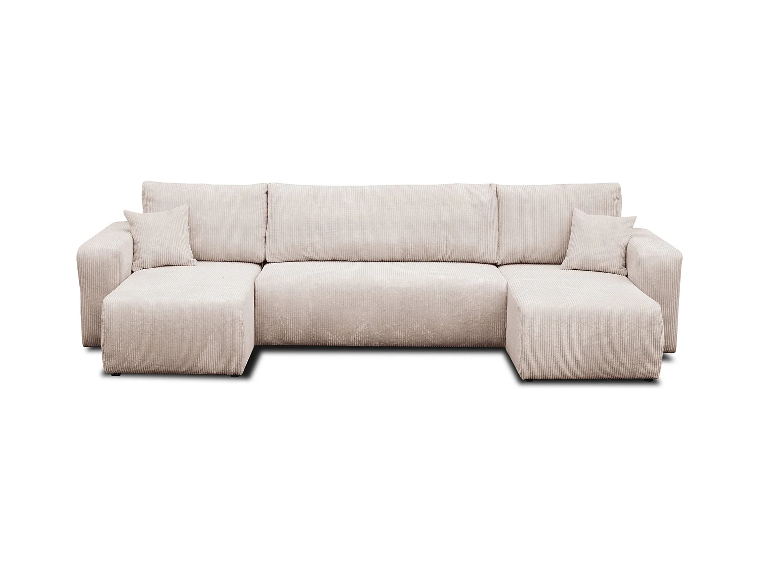 Ensemble de salon Luna U, canapé en U avec fonction couchage et coffre de rangement, couleur : beige, tissu cordé