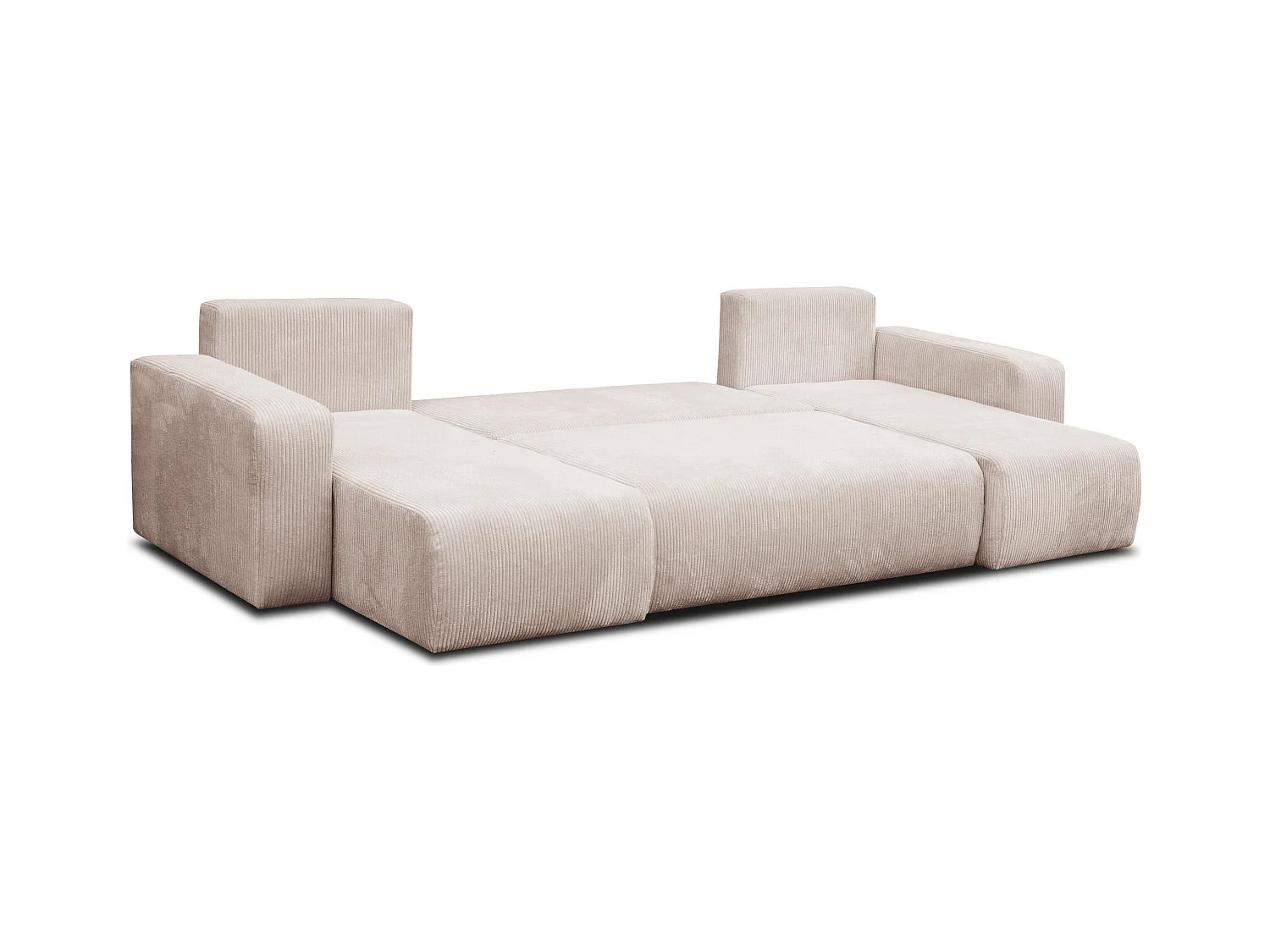 Ensemble de salon Luna U, canapé en U avec fonction couchage et coffre de rangement, couleur : beige, tissu cordé