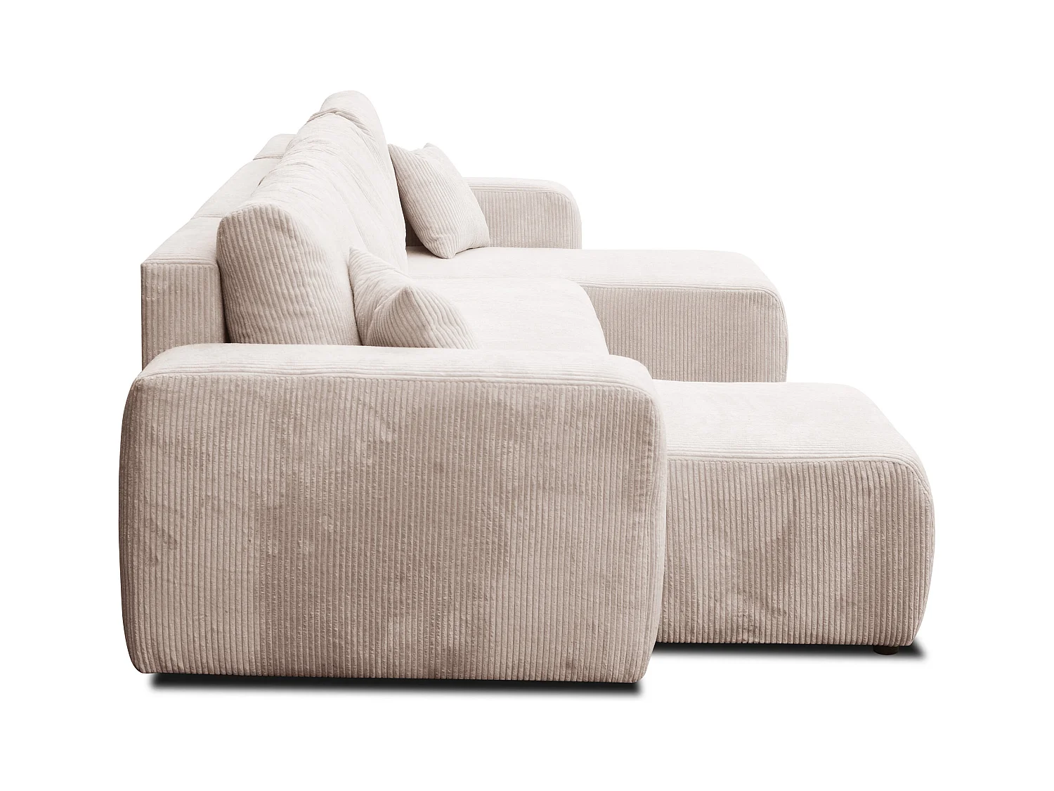 Ensemble de salon Luna U, canapé en U avec fonction couchage et coffre de rangement, couleur : beige, tissu cordé