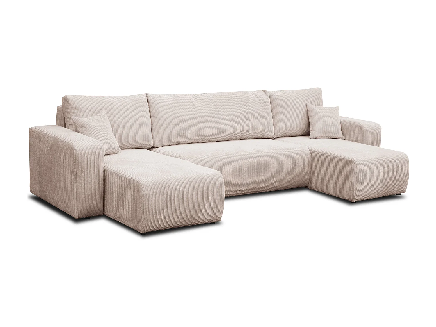 Woonkamermeubel Luna U, U-vormige bank met slaapfunctie en bedbak, kleur: beige, corduroy