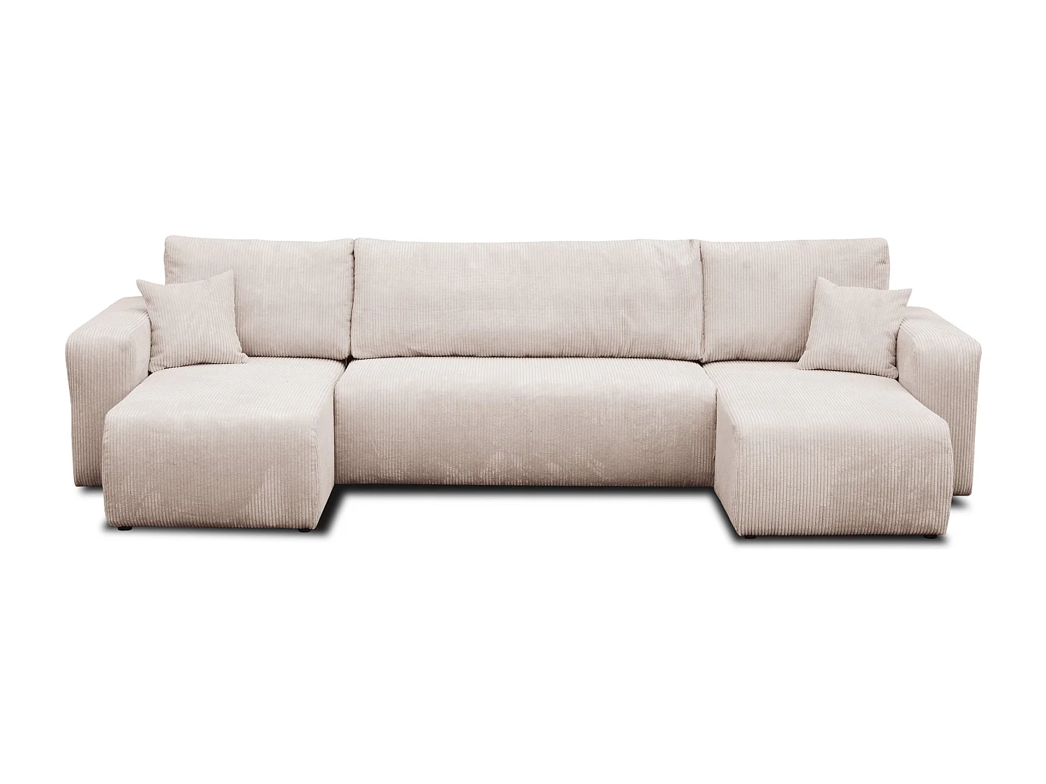 Woonkamermeubel Luna U, U-vormige bank met slaapfunctie en bedbak, kleur: beige, corduroy