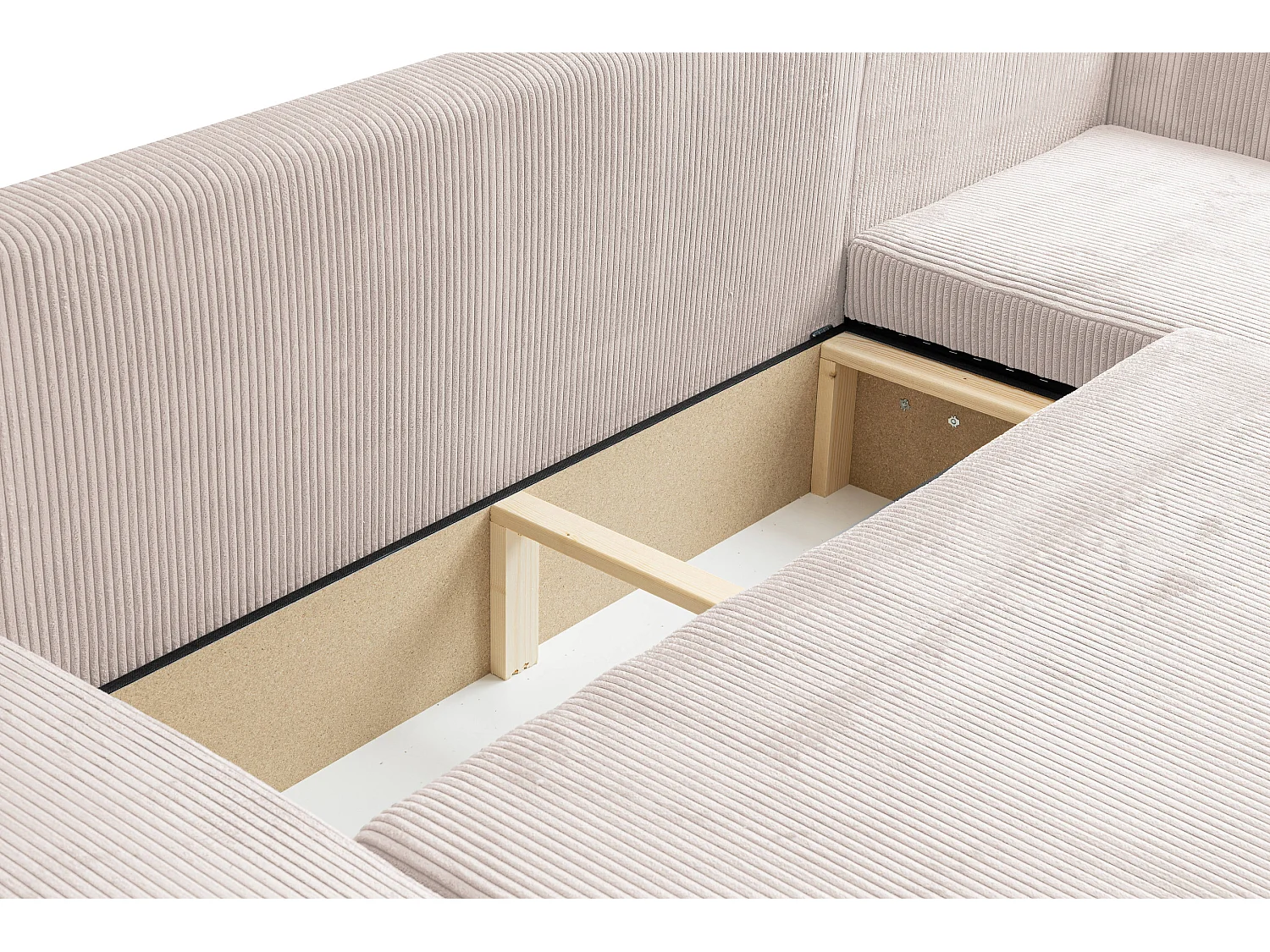 Woonkamermeubel Luna U, U-vormige bank met slaapfunctie en bedbak, kleur: beige, corduroy