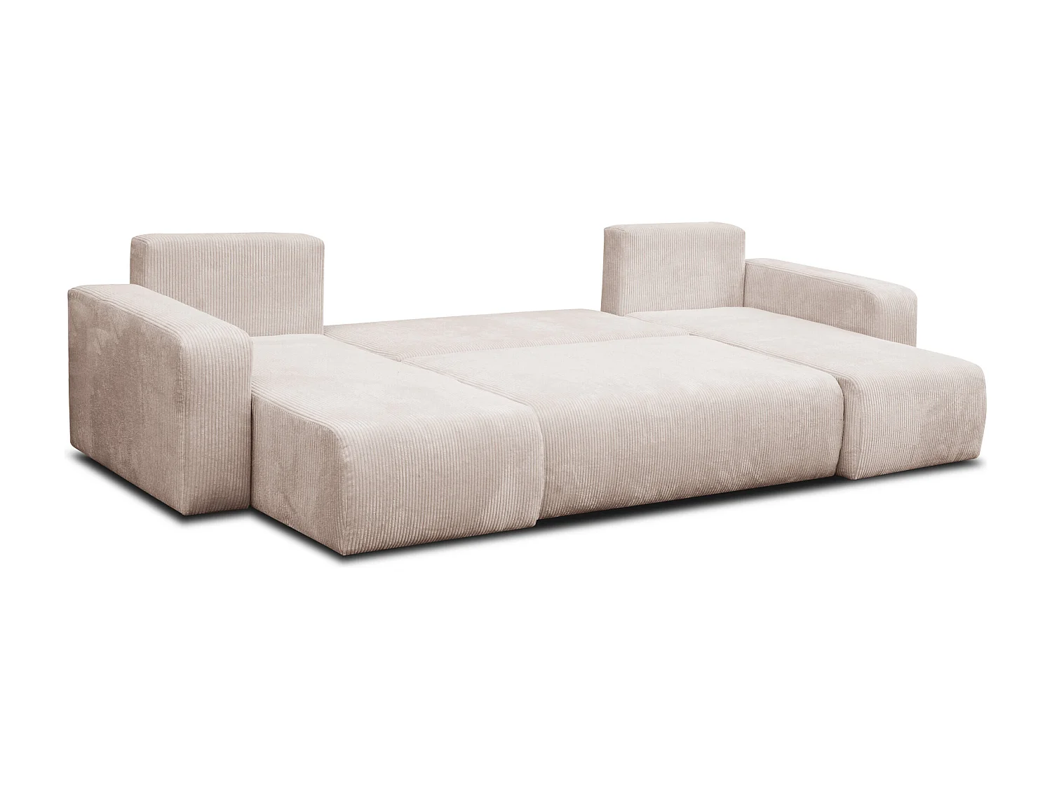 Woonkamermeubel Luna U, U-vormige bank met slaapfunctie en bedbak, kleur: beige, corduroy