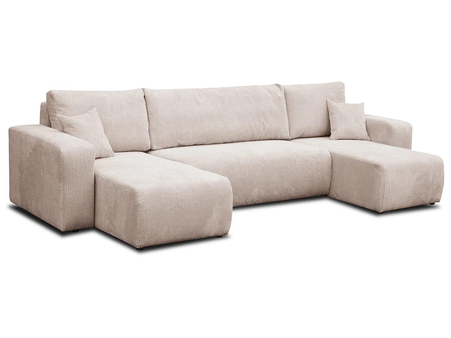 Woonkamermeubel Luna U, U-vormige bank met slaapfunctie en bedbak, kleur: beige, corduroy