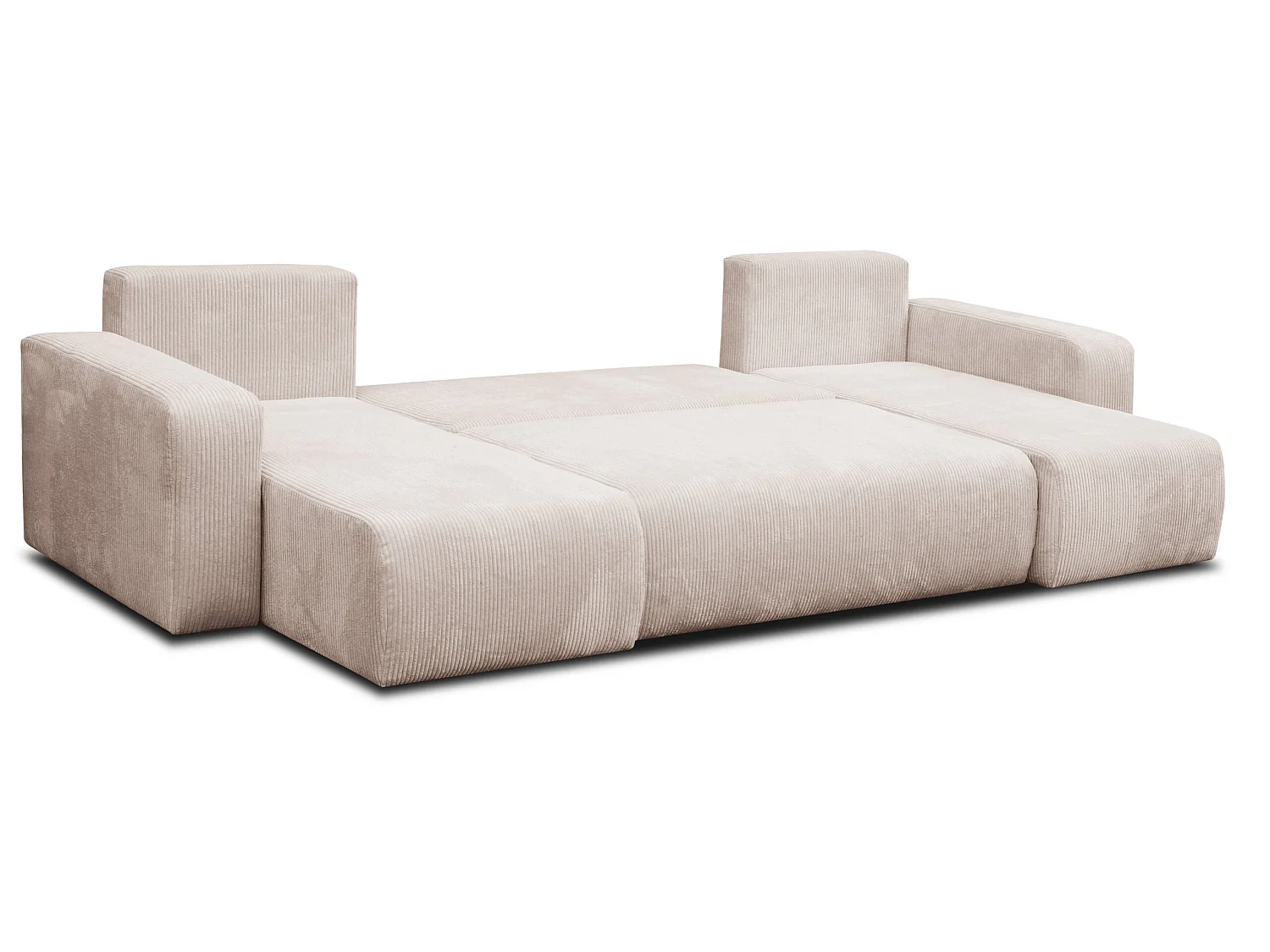 Woonkamermeubel Luna U, U-vormige bank met slaapfunctie en bedbak, kleur: beige, corduroy