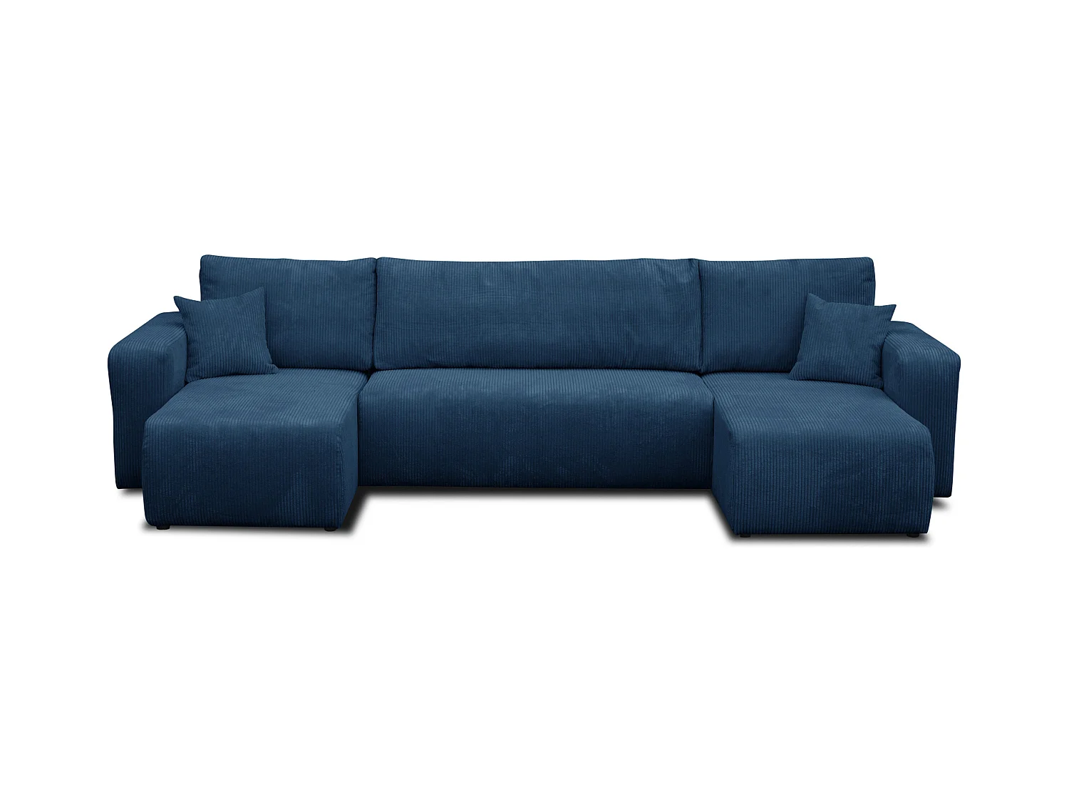 Ensemble de salon Luna U, canapé en U avec fonction couchage et coffre de rangement, couleur : bleu, tissu cordé