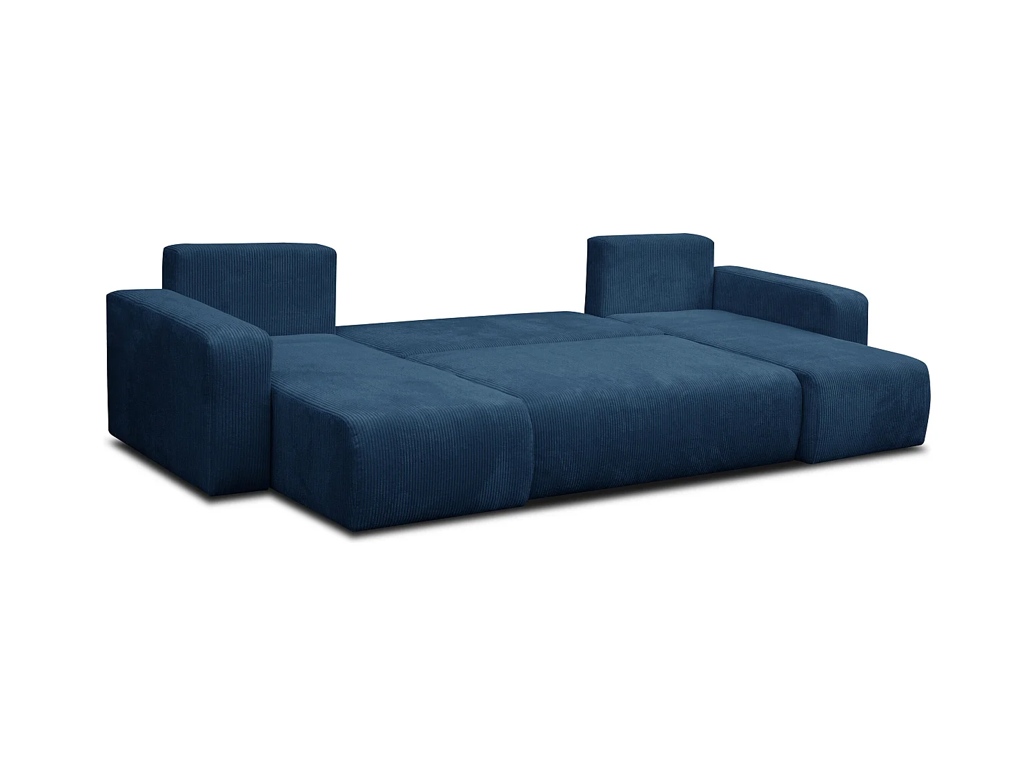 Ensemble de salon Luna U, canapé en U avec fonction couchage et coffre de rangement, couleur : bleu, tissu cordé