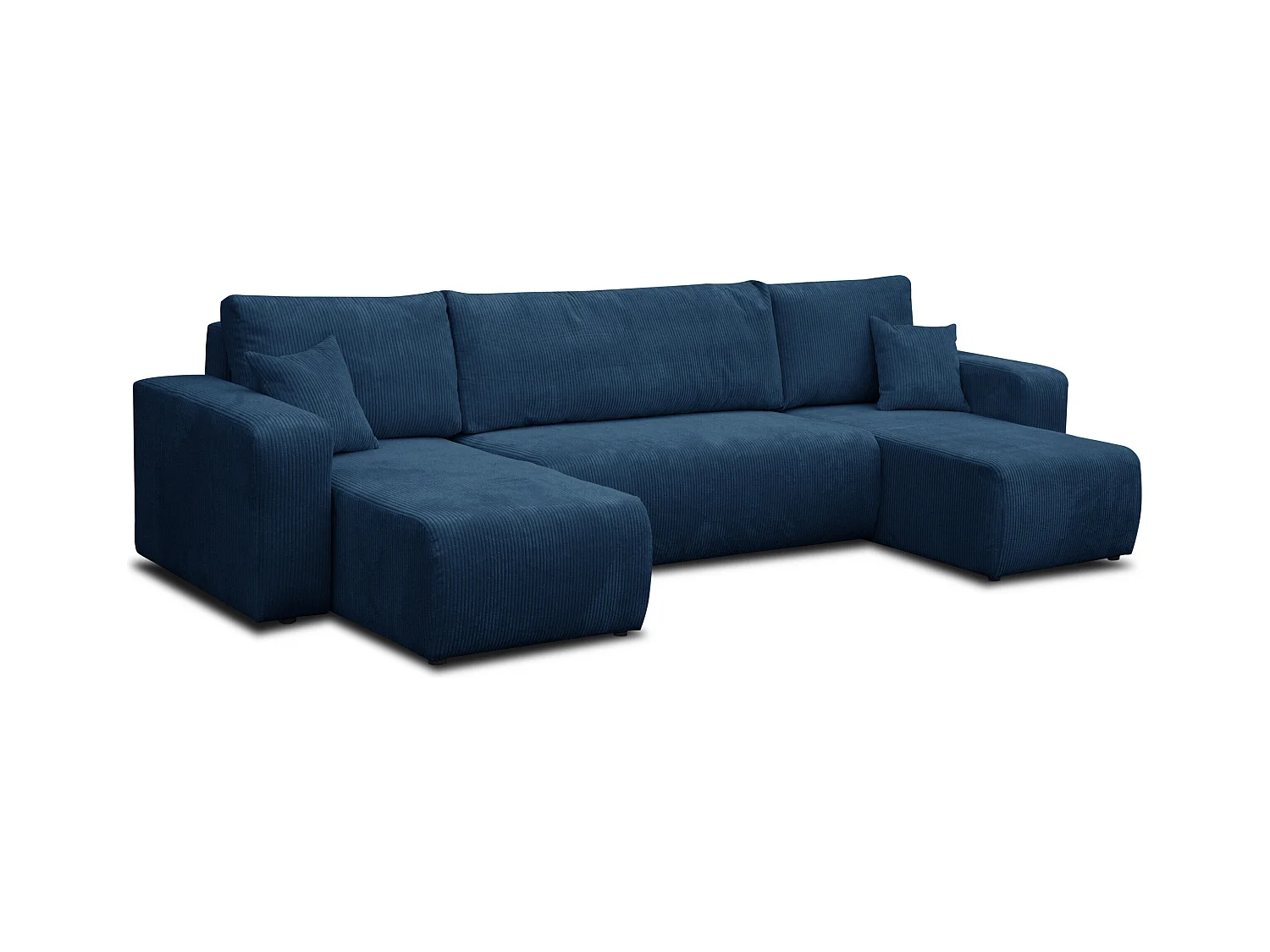 Ensemble de salon Luna U, canapé en U avec fonction couchage et coffre de rangement, couleur : bleu, tissu cordé