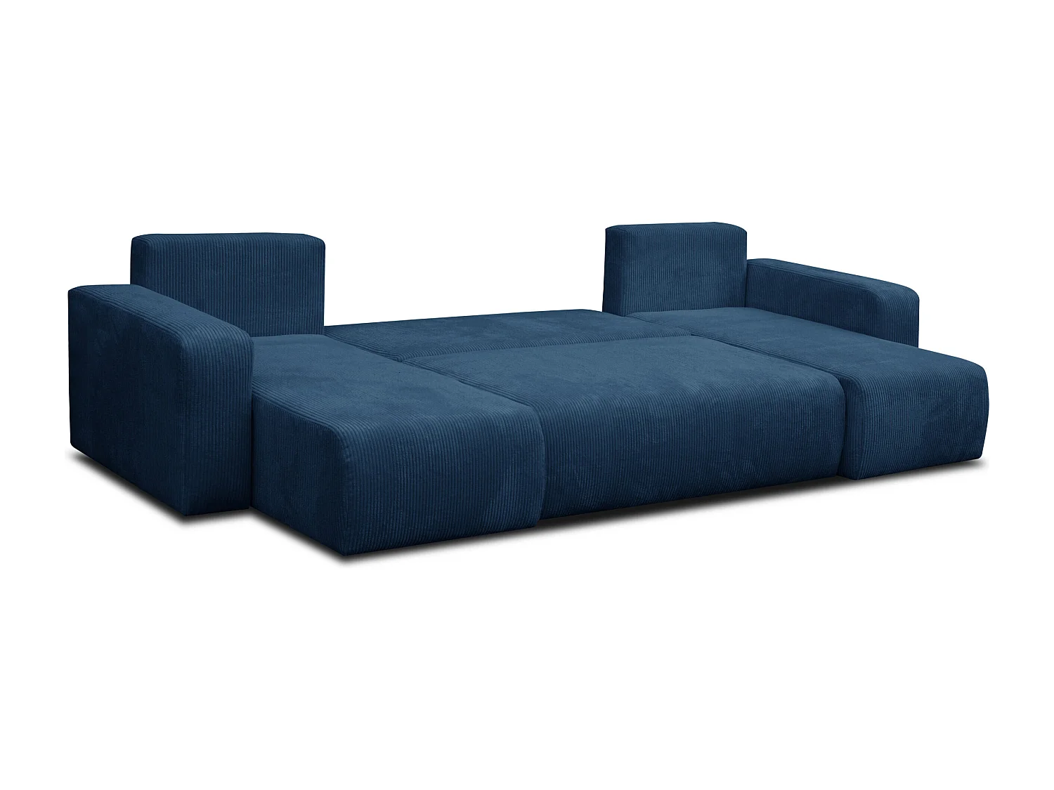 Ensemble de salon Luna U, canapé en U avec fonction couchage et coffre de rangement, couleur : bleu, tissu cordé