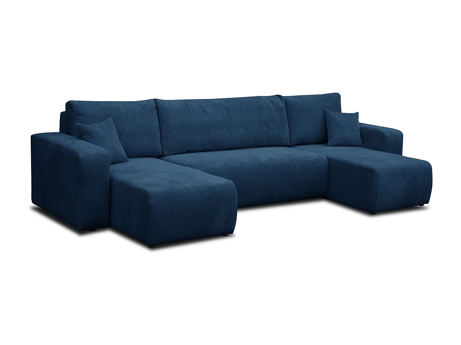 Ensemble de salon Luna U, canapé en U avec fonction couchage et coffre de rangement, couleur : bleu, tissu cordé