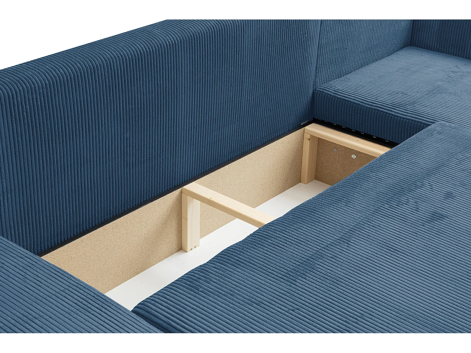 Woonkamermeubel Luna U, U-vormige bank met slaapfunctie en bedbak, kleur: blauw, corduroy