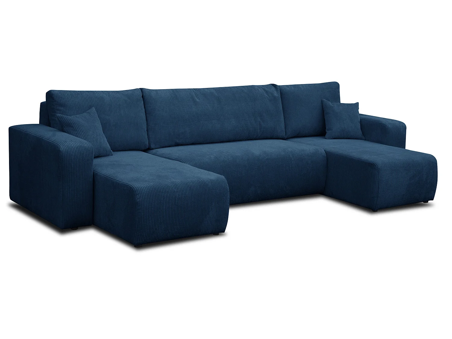 Woonkamermeubel Luna U, U-vormige bank met slaapfunctie en bedbak, kleur: blauw, corduroy