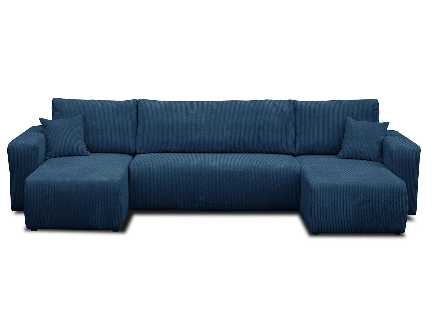 Woonkamermeubel Luna U, U-vormige bank met slaapfunctie en bedbak, kleur: blauw, corduroy