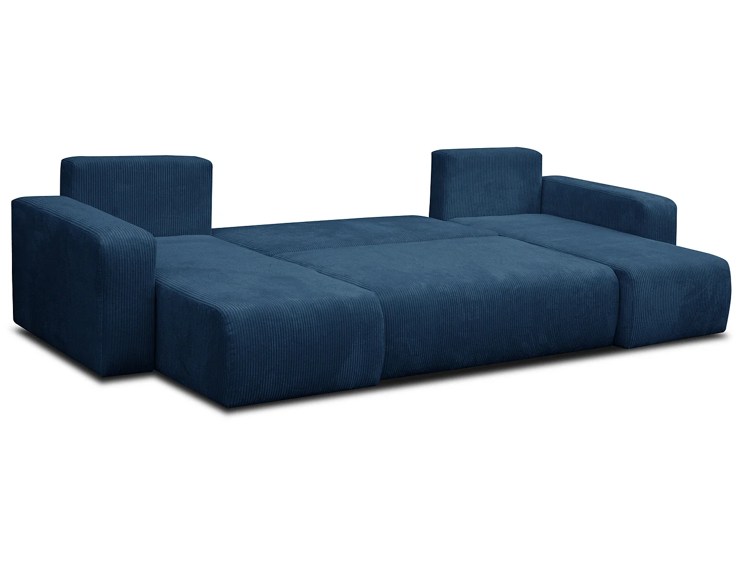 Woonkamermeubel Luna U, U-vormige bank met slaapfunctie en bedbak, kleur: blauw, corduroy
