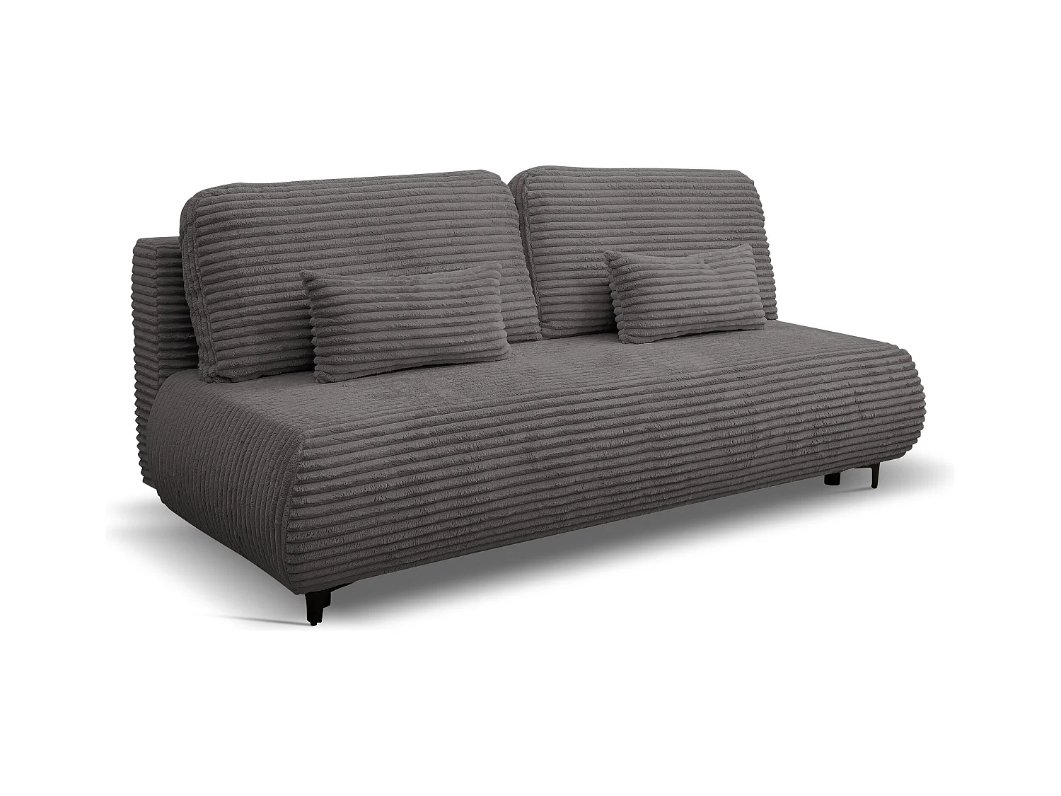 Canapé-lit Etna, canapé avec fonction couchage et coffre de rangement, couleur : gris, tissu cordé, pouf universel