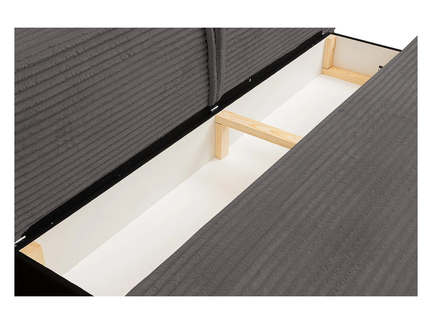 Canapé-lit Etna, canapé avec fonction couchage et coffre de rangement, couleur : gris, tissu cordé, pouf universel