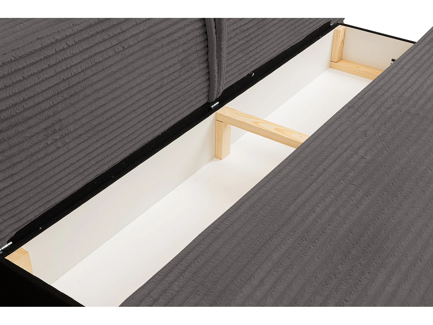 Canapé-lit Etna, canapé avec fonction couchage et coffre de rangement, couleur : gris, tissu cordé, pouf universel