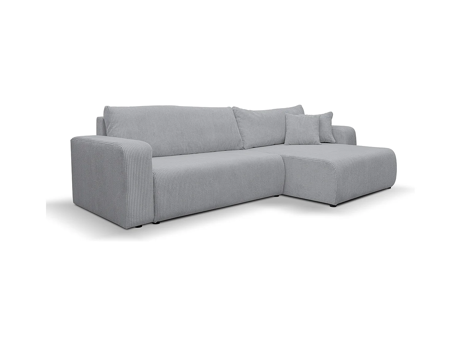 Canapé d'angle Luna XL avec fonction couchage et coffre de rangement, couleur : gris, tissu cordé, ottomane à gauche ou à droite