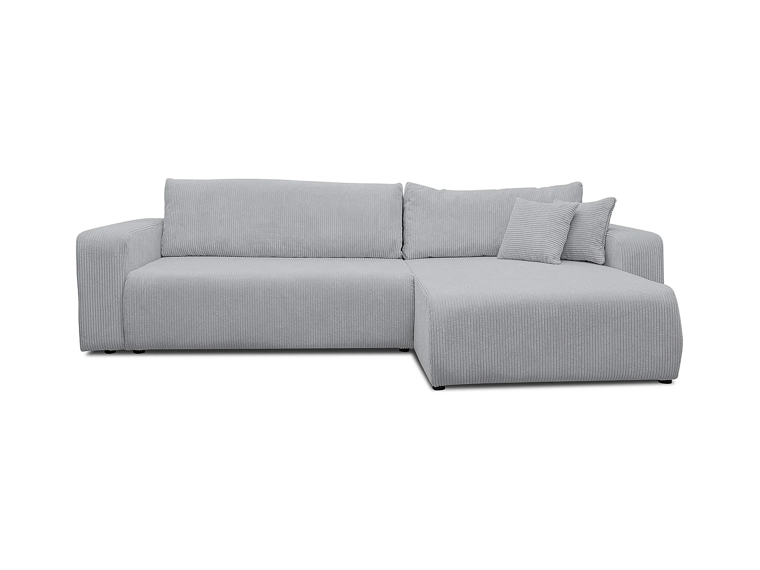 Canapé d'angle Luna XL avec fonction couchage et coffre de rangement, couleur : gris, tissu cordé, ottomane à gauche ou à droite