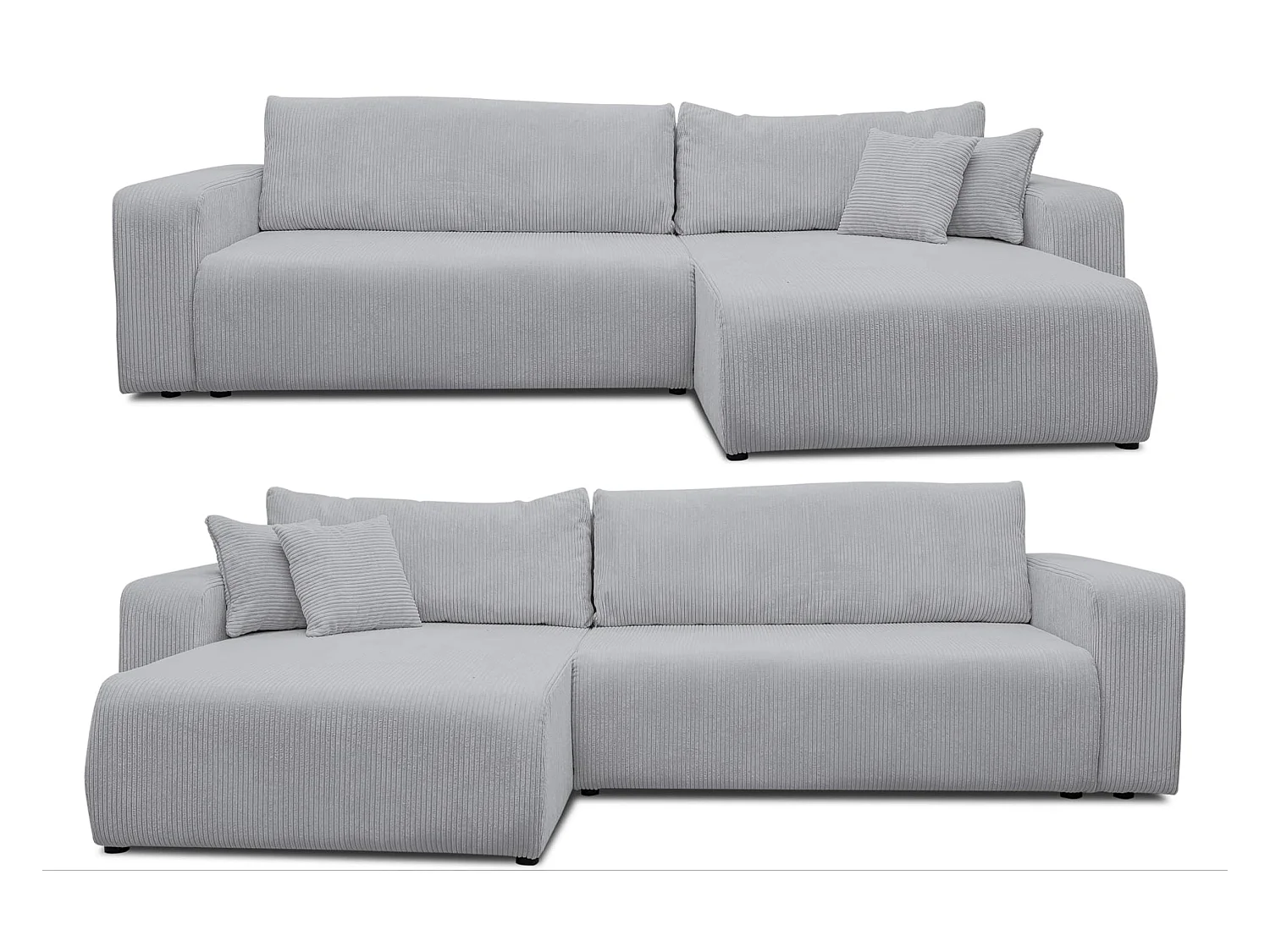 Canapé d'angle Luna XL avec fonction couchage et coffre de rangement, couleur : gris, tissu cordé, ottomane à gauche ou à droite