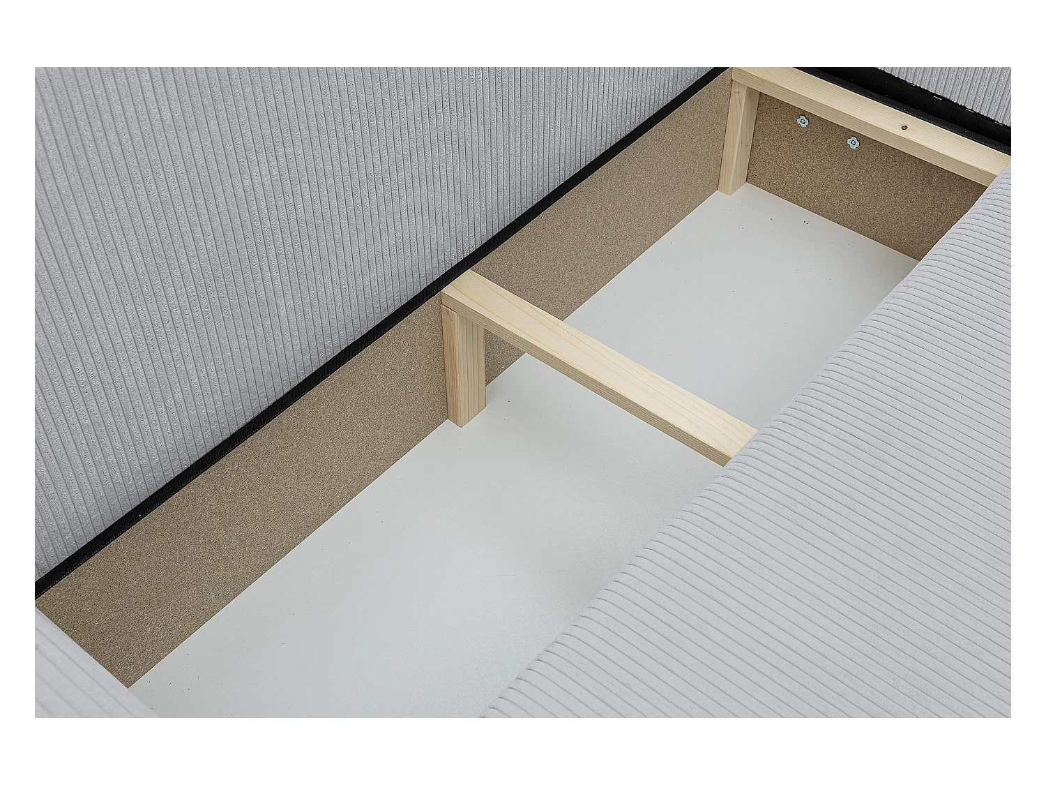 Canapé d'angle Luna XL avec fonction couchage et coffre de rangement, couleur : gris, tissu cordé, ottomane à gauche ou à droite