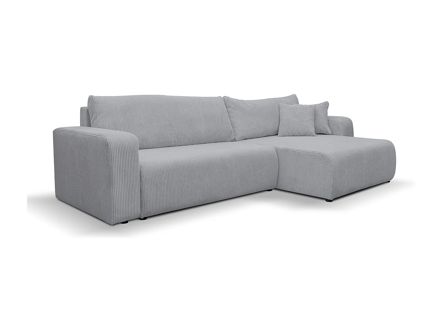 Canapé d'angle Luna XL avec fonction couchage et coffre de rangement, couleur : gris, tissu cordé, ottomane à gauche ou à droite