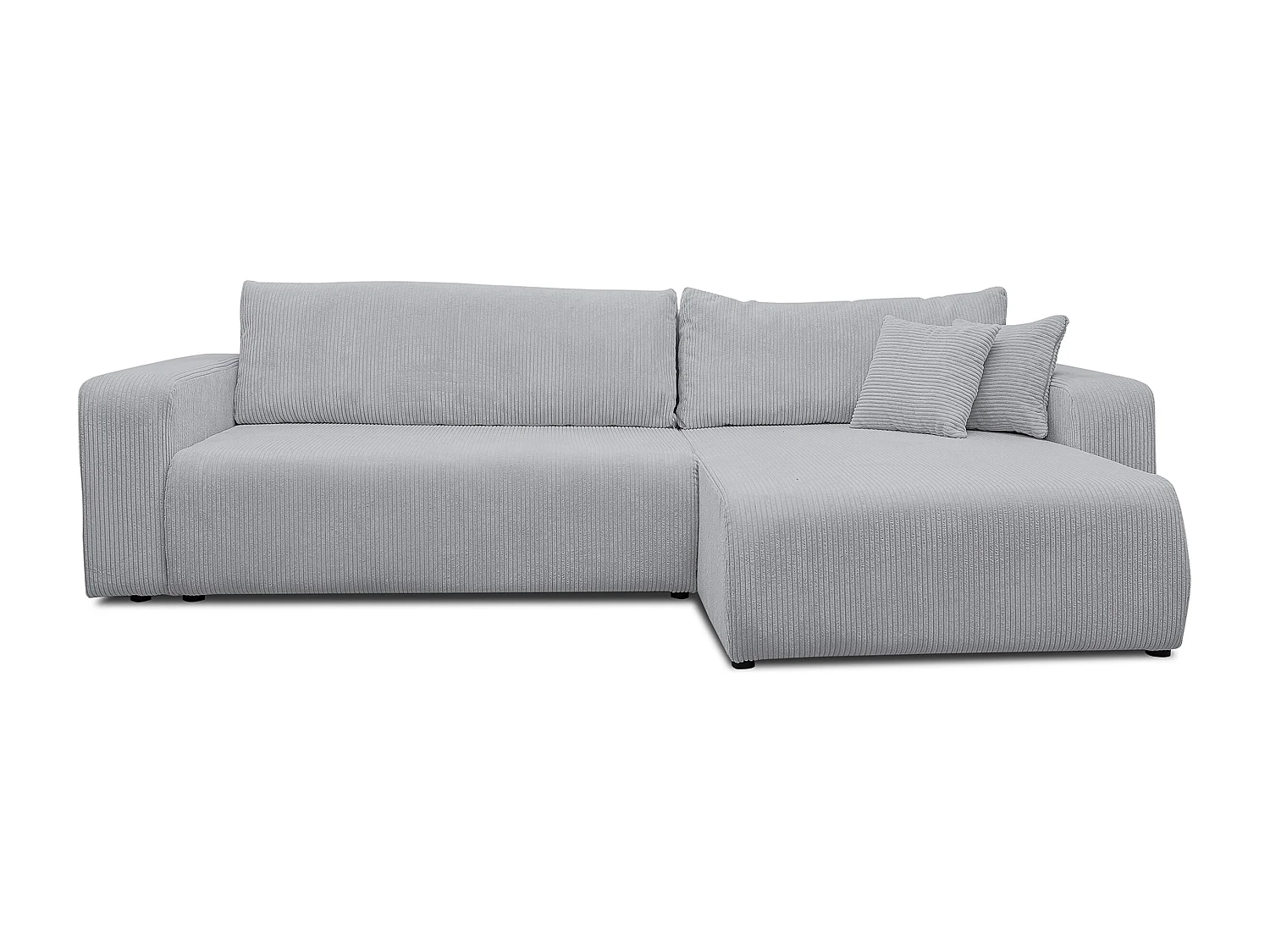 Canapé d'angle Luna XL avec fonction couchage et coffre de rangement, couleur : gris, tissu cordé, ottomane à gauche ou à droite