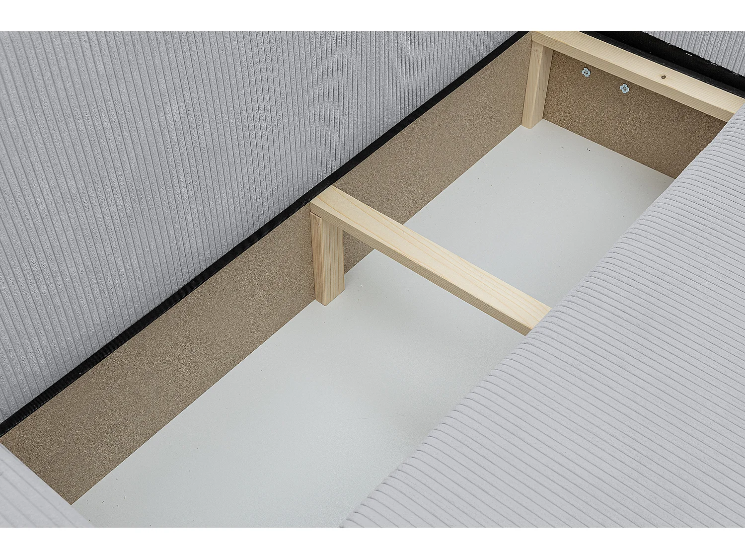 Canapé d'angle Luna XL avec fonction couchage et coffre de rangement, couleur : gris, tissu cordé, ottomane à gauche ou à droite