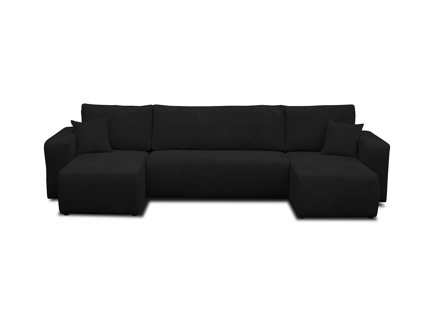 Ensemble de salon Luna U, canapé en U avec fonction couchage et coffre de rangement, couleur : noir, tissu velours