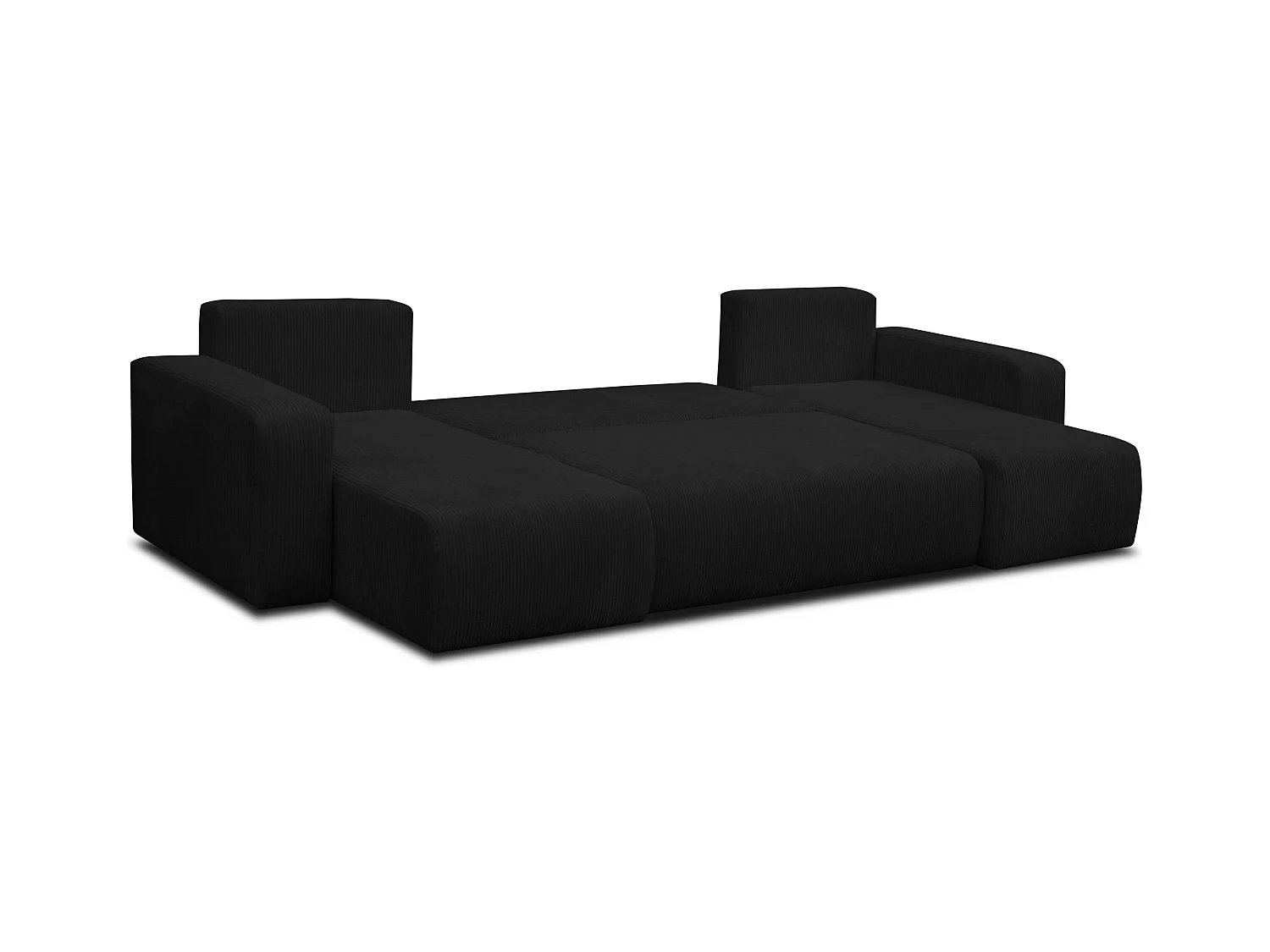 Ensemble de salon Luna U, canapé en U avec fonction couchage et coffre de rangement, couleur : noir, tissu velours