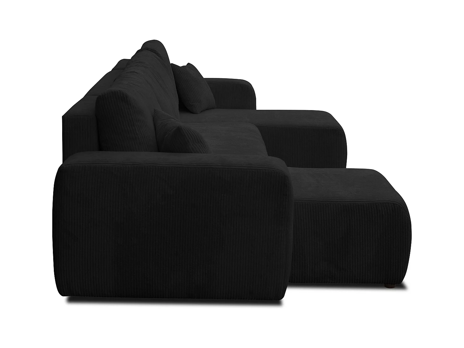 Ensemble de salon Luna U, canapé en U avec fonction couchage et coffre de rangement, couleur : noir, tissu velours