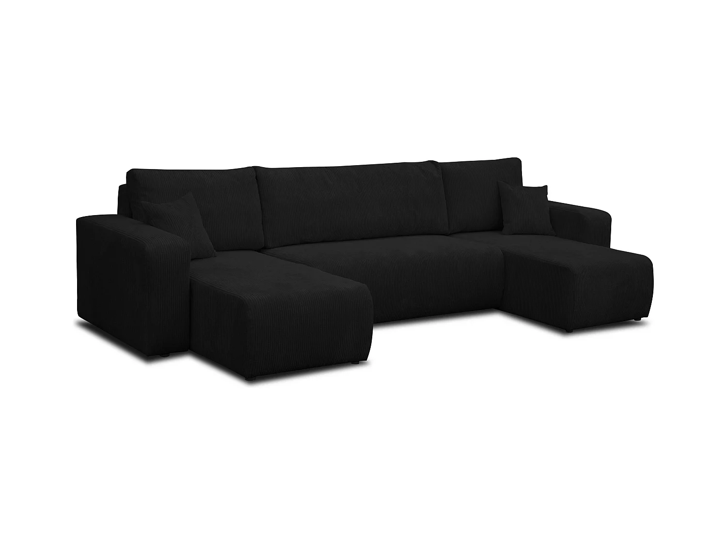 Ensemble de salon Luna U, canapé en U avec fonction couchage et coffre de rangement, couleur : noir, tissu velours