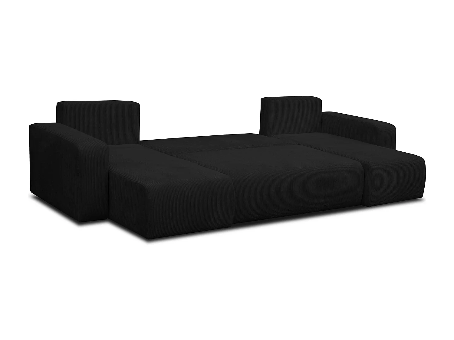 Ensemble de salon Luna U, canapé en U avec fonction couchage et coffre de rangement, couleur : noir, tissu velours