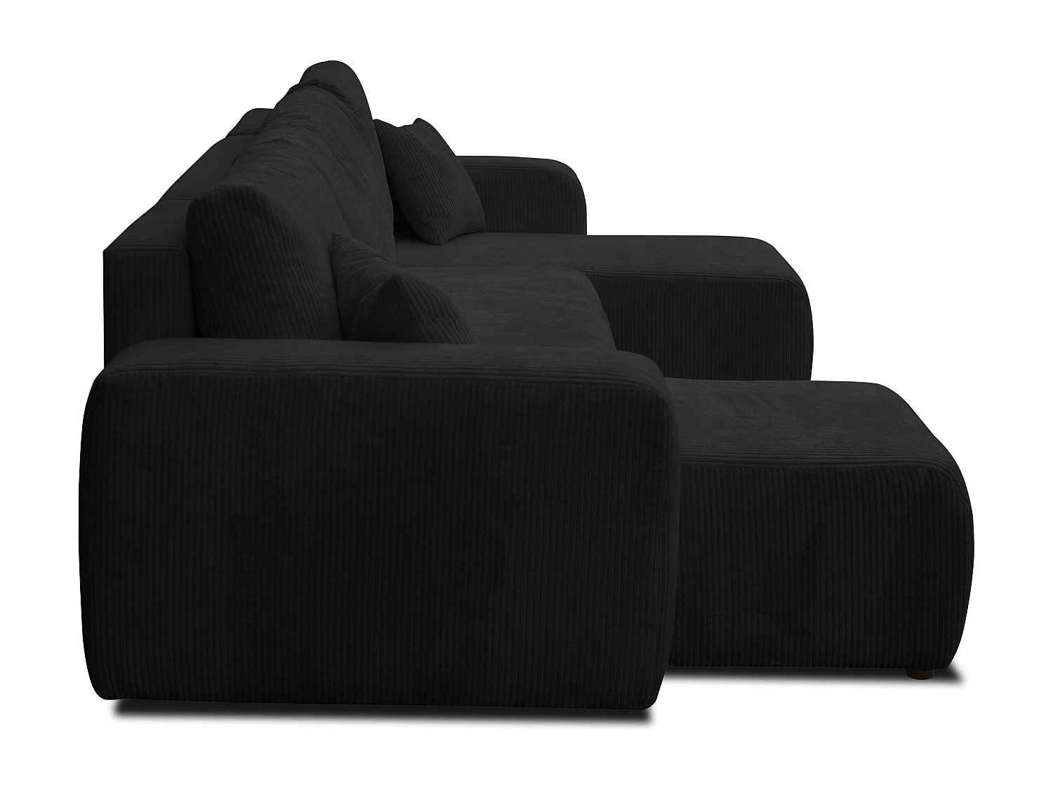 Ensemble de salon Luna U, canapé en U avec fonction couchage et coffre de rangement, couleur : noir, tissu velours
