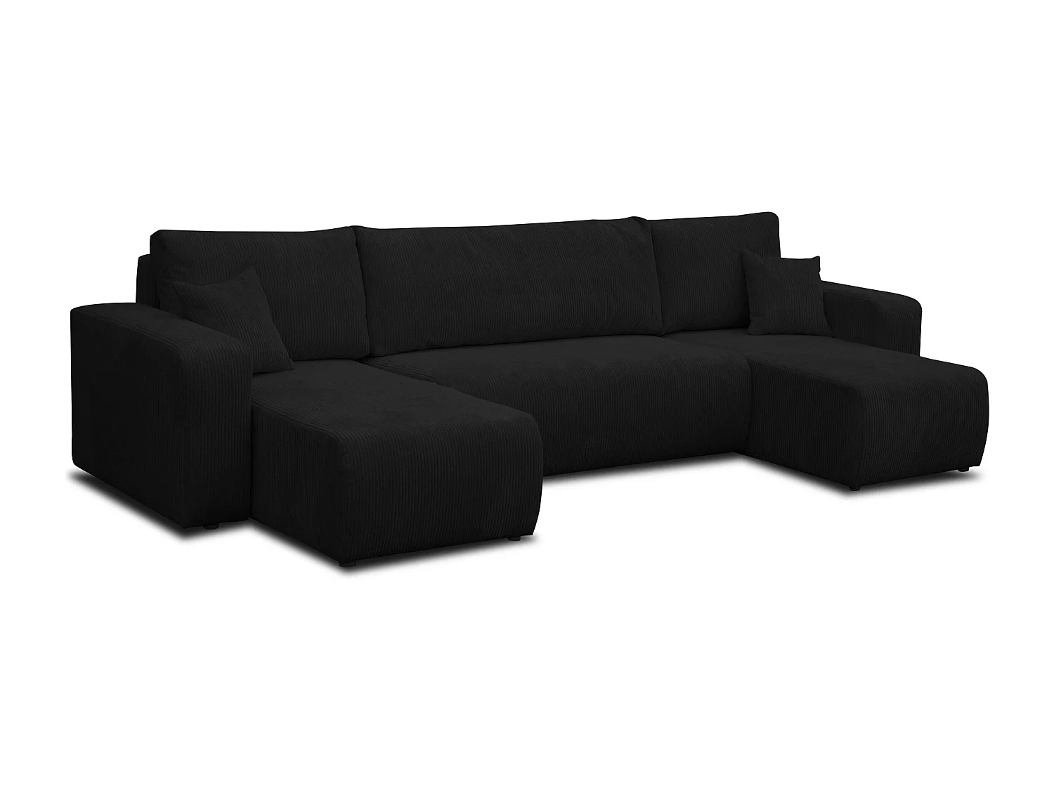 Ensemble de salon Luna U, canapé en U avec fonction couchage et coffre de rangement, couleur : noir, tissu velours